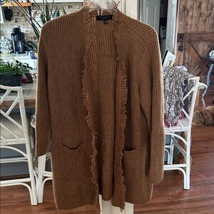 Talbots Camel Fringed Open Cardigan